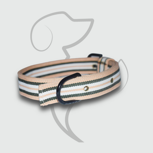 Beige & Olive Stripe Cotton Dog Collar